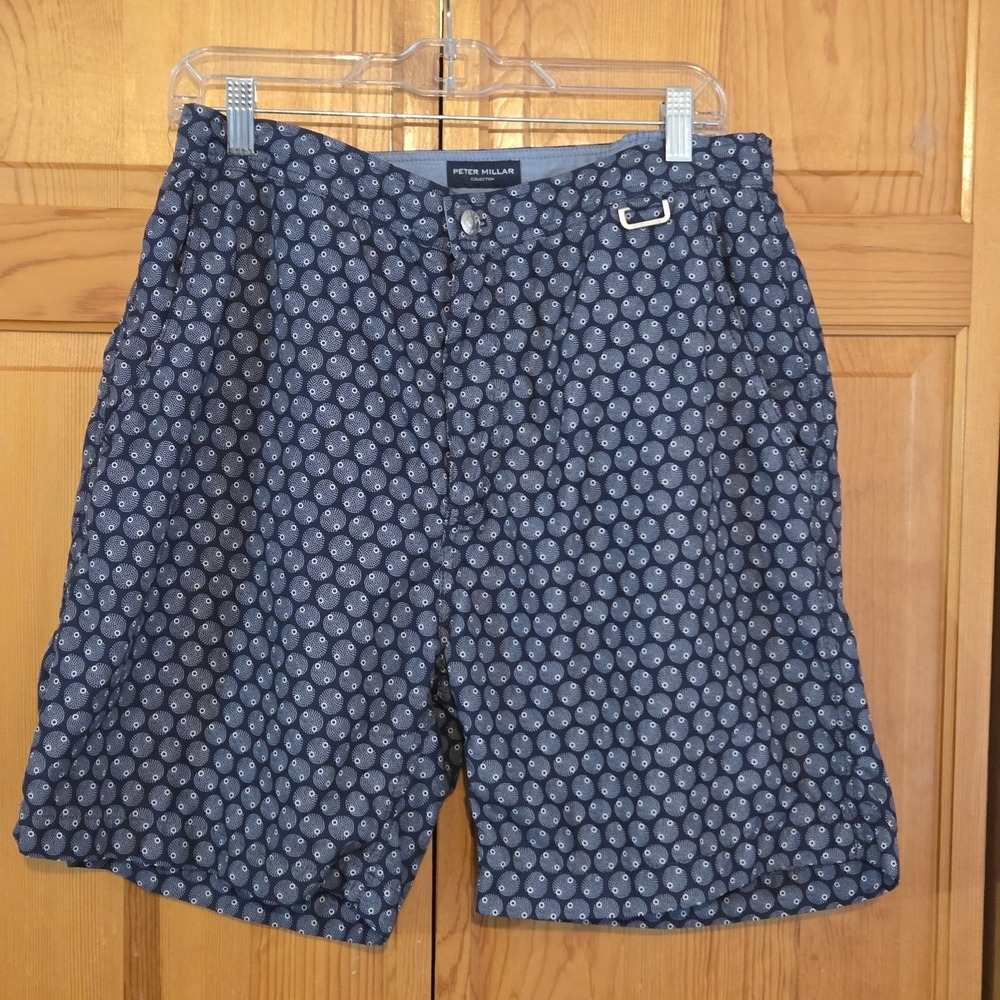 Peter Millar Swim Trunks Board Shorts Men's L Navy Blue Geometric Dot Print